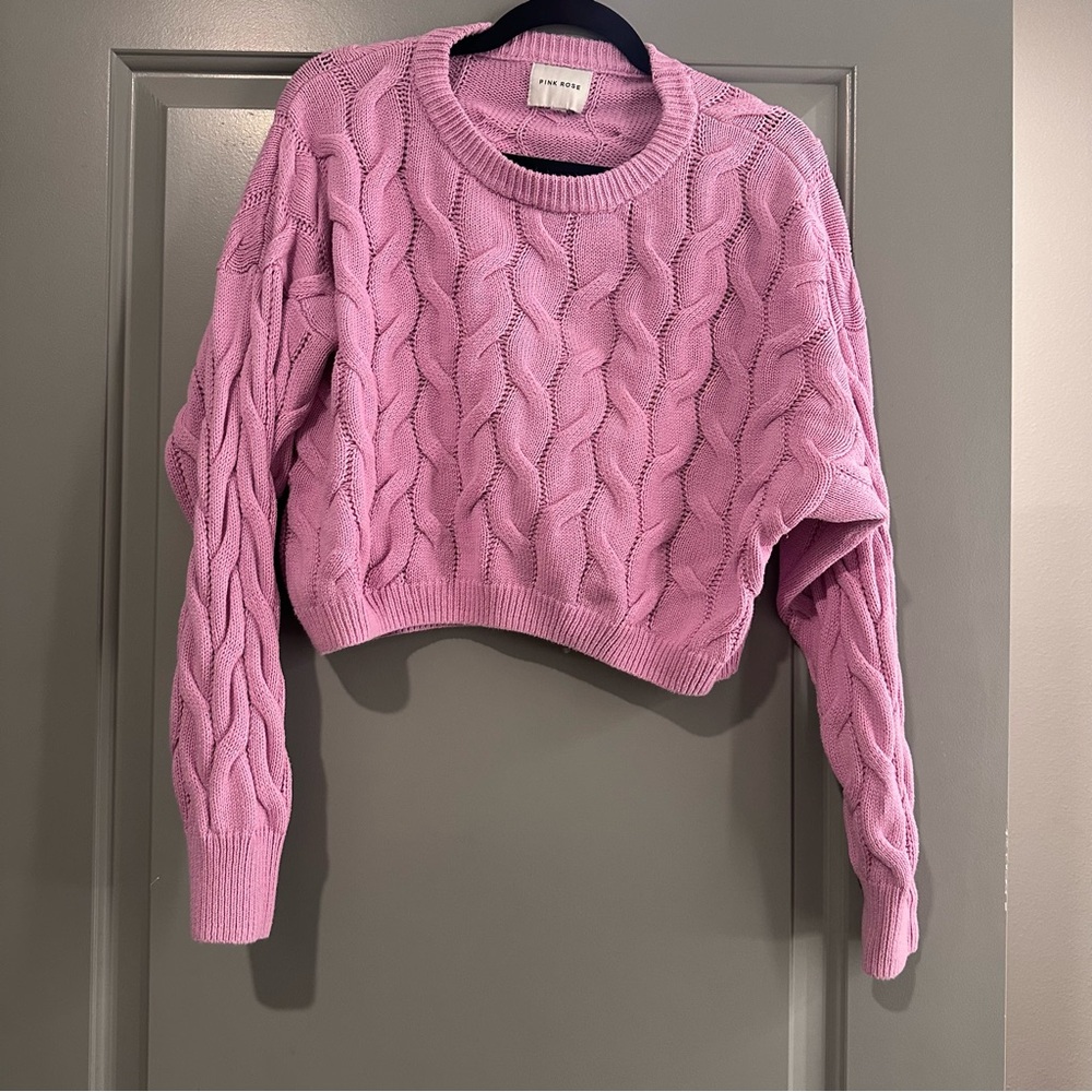 Pink Rose Lilac Cable Knit Sweater